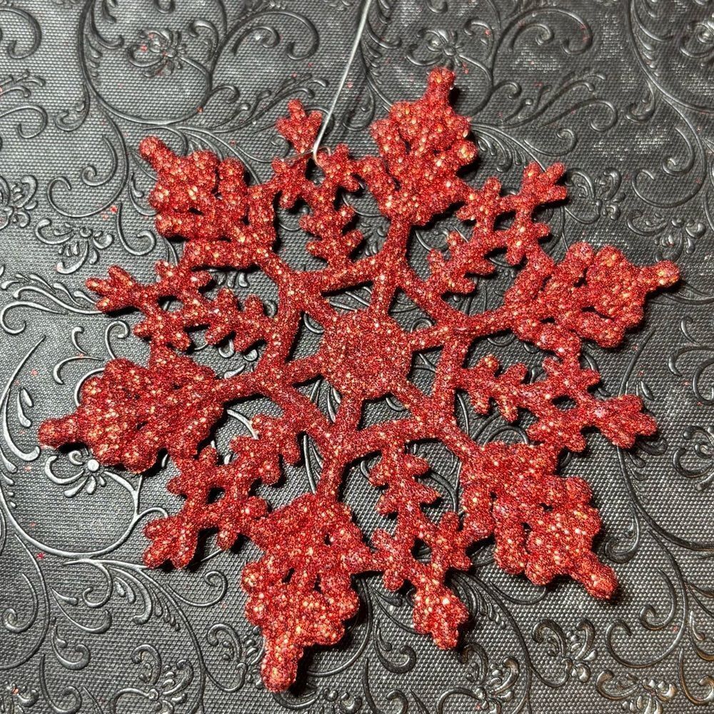 🎄❤️🎄 24+/- Red Glitter Snowflake Christmas Ornaments Decoration Wreath Tree EPC